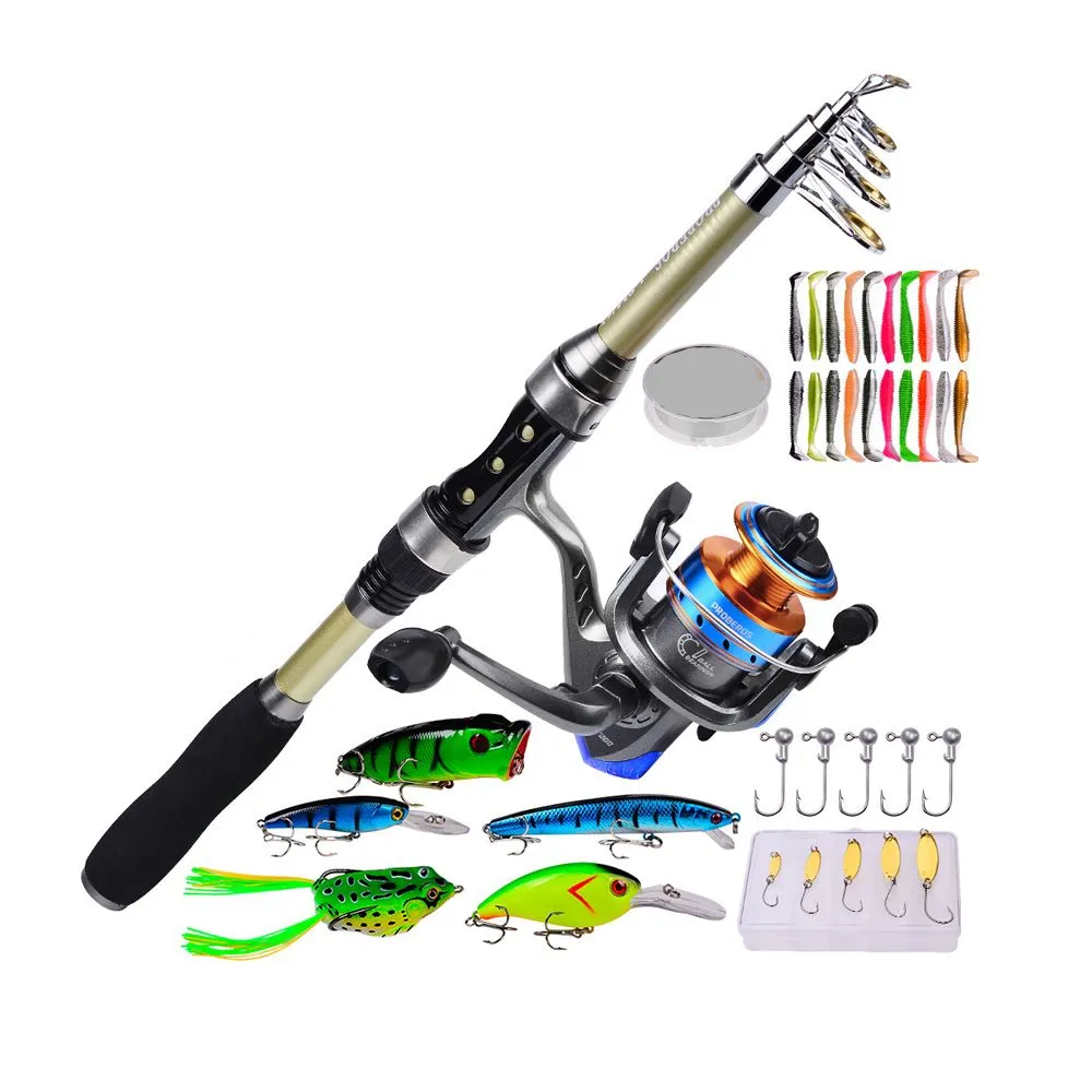 1.8M Carbon Fiber Telescopic Fishing Rod and Reel Combos Lures Hooks Kit