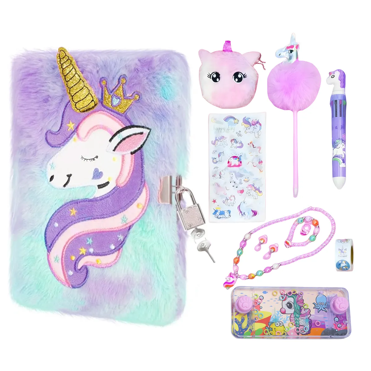 Kids Unicorn Diary with Lock and Key Stationery Unicorn Gift for Girls - Purple