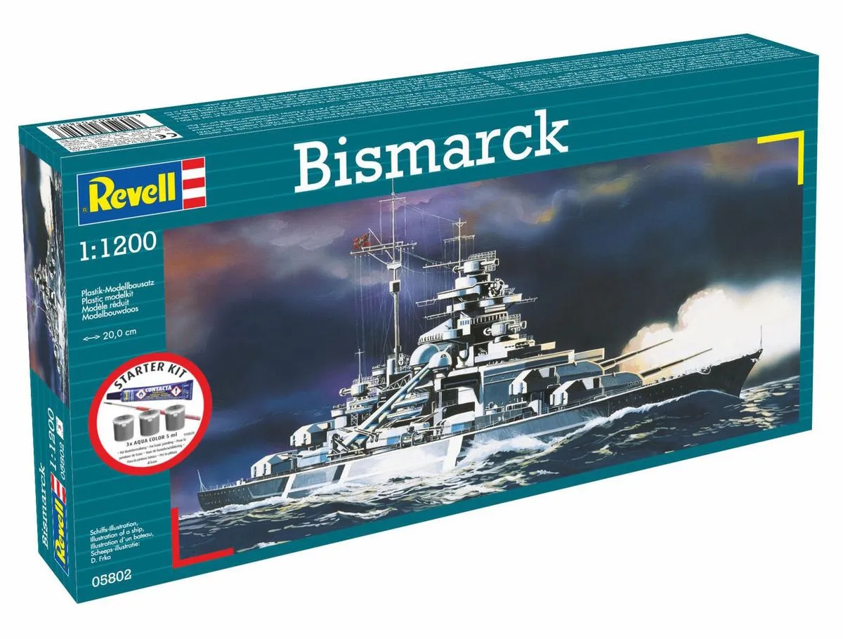 Revell 1/1200 Bismarck Starter Plastic Model Kit w/Paints, Glue & Brush