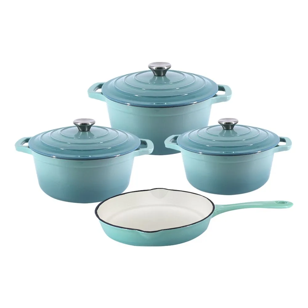 7 Piece - Sky Blue New Design Dutch Pot Cookware Sets Cast Iron