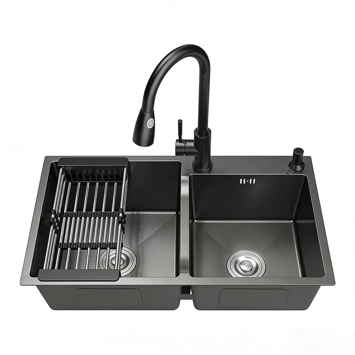 Black Double Bowl Kitchen Sink Nano Coated Stainless Steel