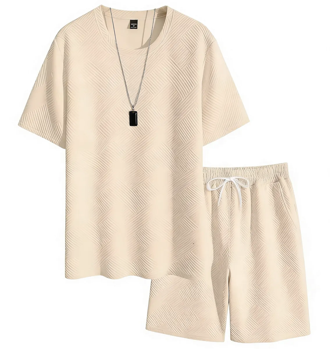 Men's Summer Outfit 3-piece- T-Shirts For Men + Casual Shorts + Necklace