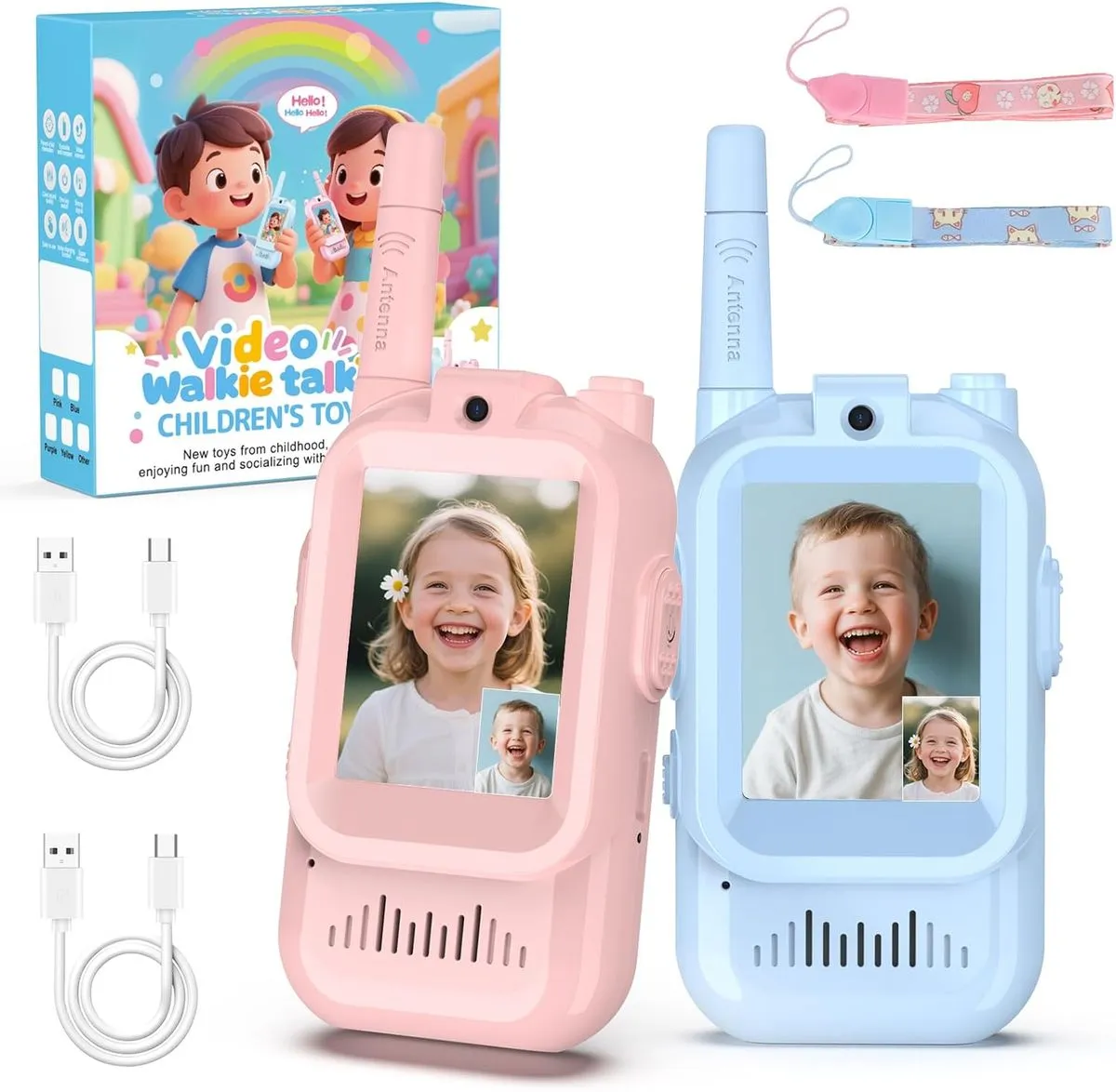 2 Piece Rechargeable Video Walkie-Talkie Set for Kids Ideal for Outdoor Use