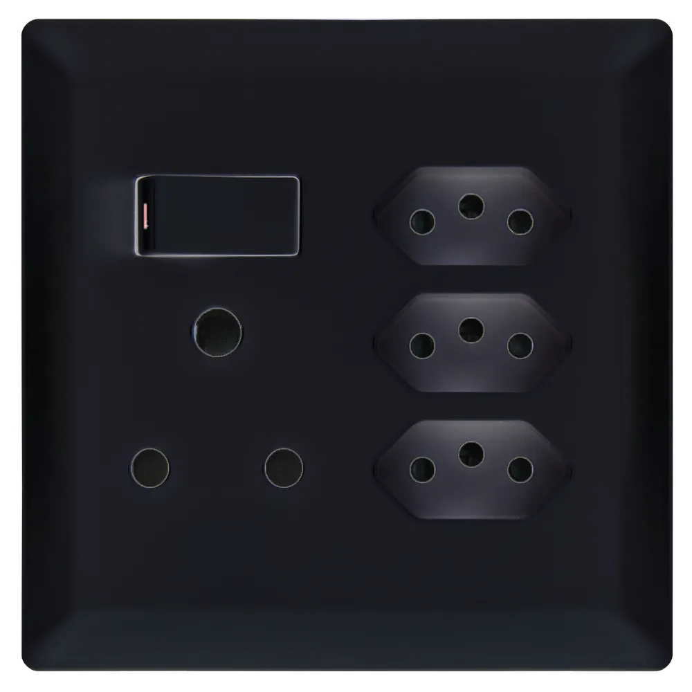 Single Socket + 3 x Euto Socket - Black