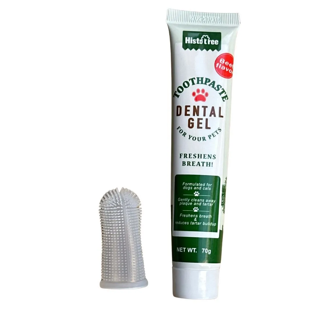 Pet Dental Care Starter Kit - Toothpaste 70g & Silicone Finger Brush