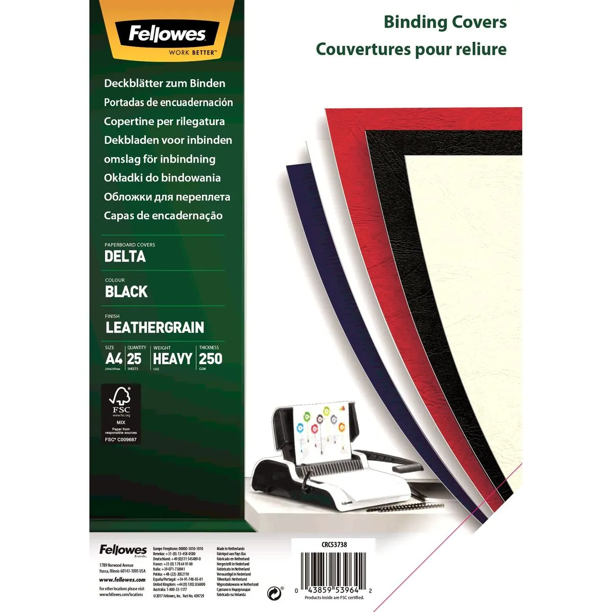 Fellowes Leatherboard Black 250gsm (Size: A4) - Pack of 25