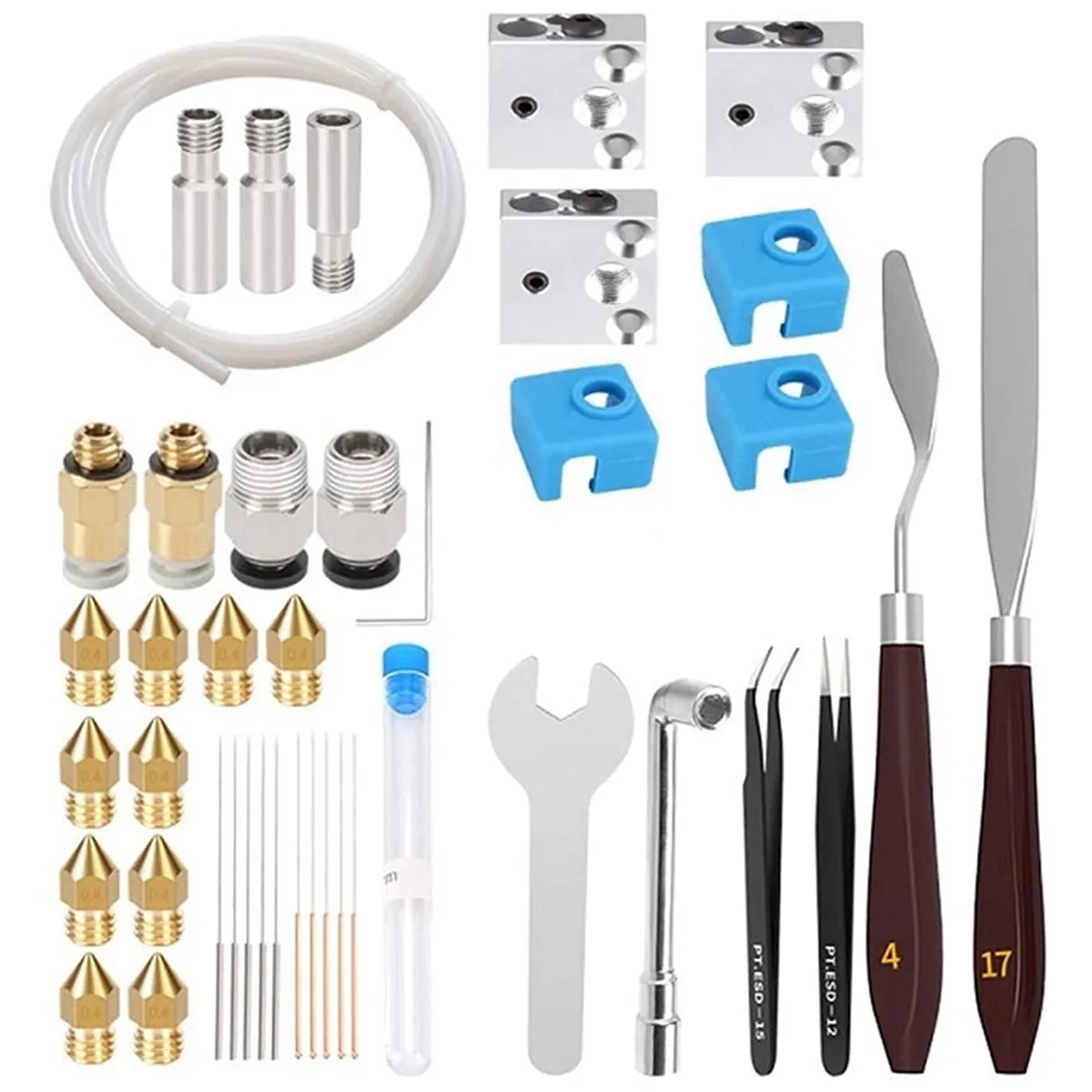 42 PCS 3D Printer Tools Kit Heater Block Nozzle Wrench Tweezers Needle Kit