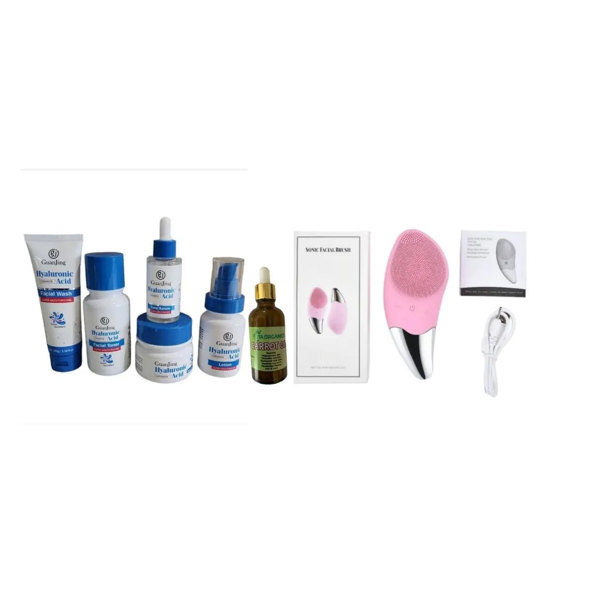 Guanjing Hyaluronic Acid Skincare Set,Carrot Oil+Sonic Facial Brush