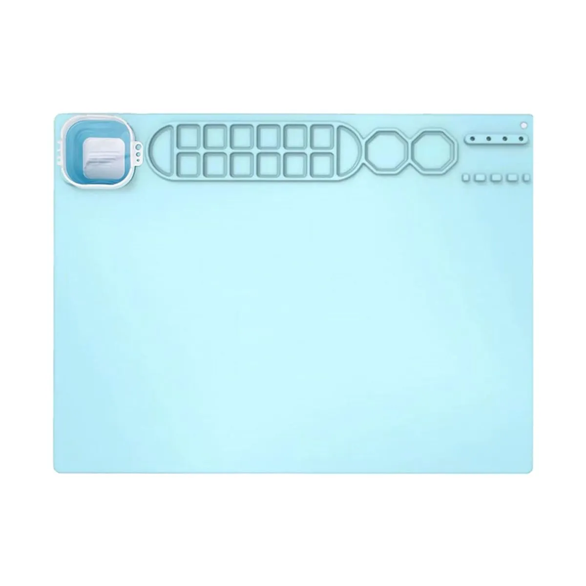Silicone Painting Mat with Brush-washing Cup&16 Dividers -51x41cm - Blue