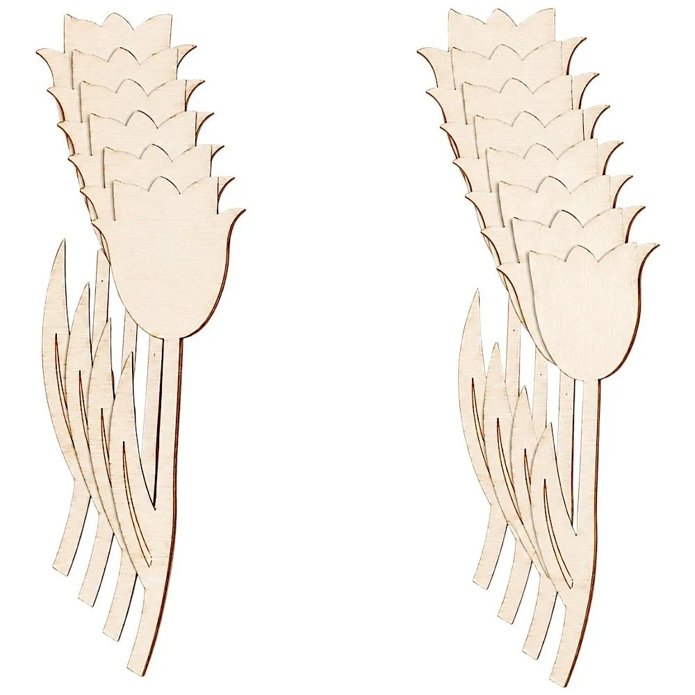 30 Piece Wooden Tulip Cutouts - DIY Craft Flowers