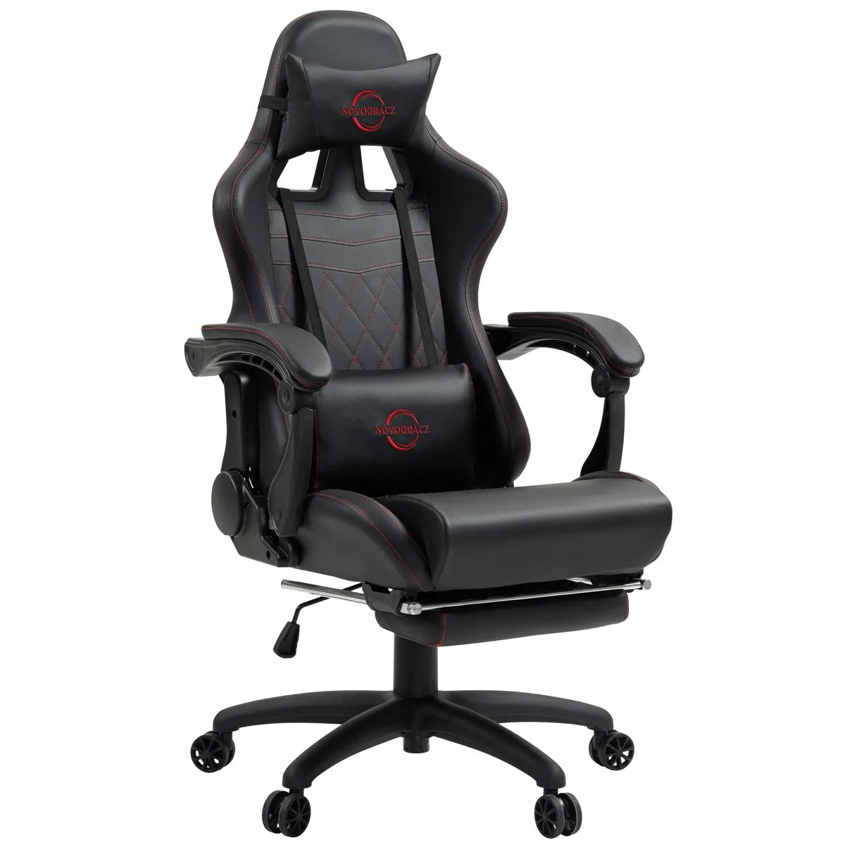 Novogracz KAMIKAZI Elite Gaming Chair - Black with Venetian Red Stitching