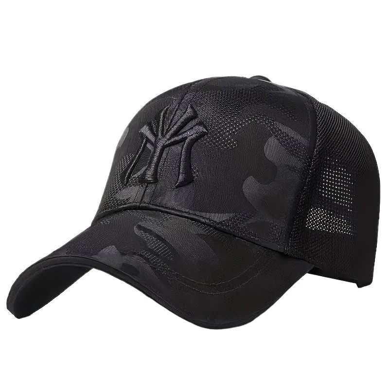 Unisex MY Letter Embroidery Baseball Net Caps Outdoor Adjustable - Black