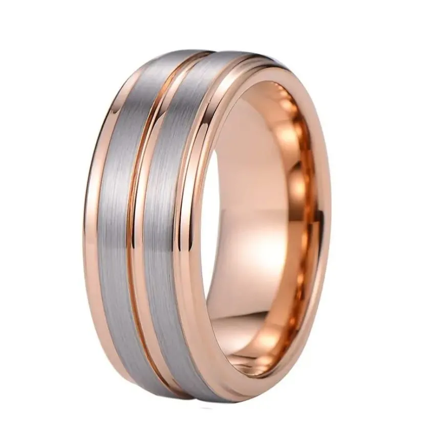 Kikker Crafts Tungsten Carbide Rose Gold And Silver Men's Ring