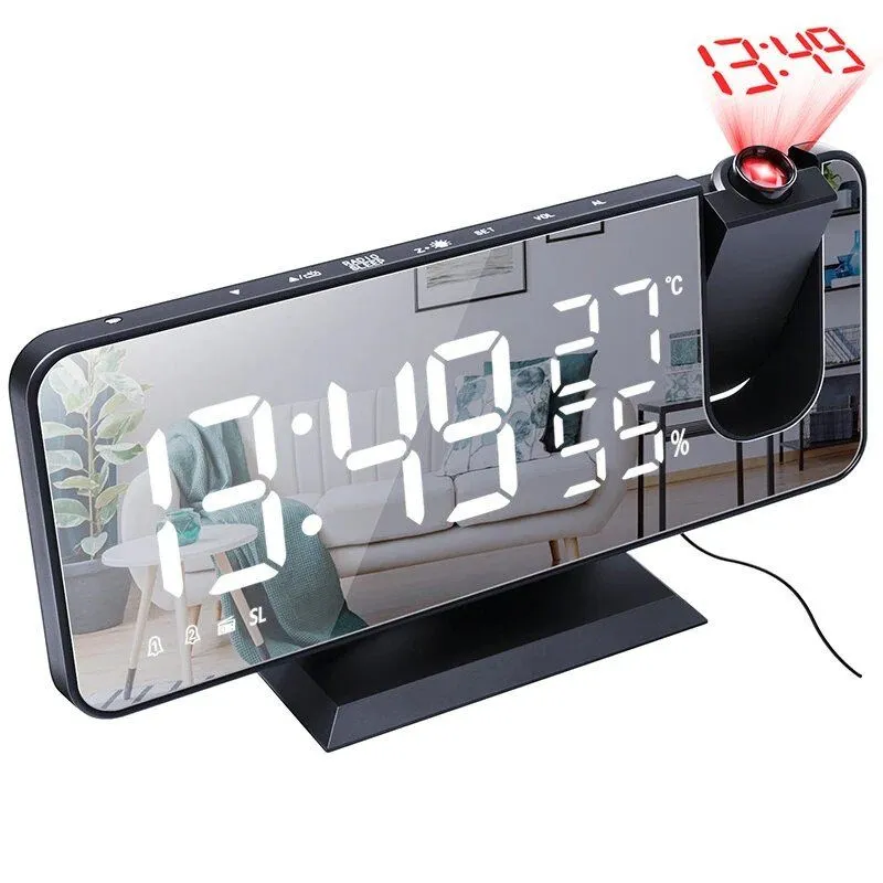 LED mirror large screen alarm clock + 180 degrees + 3 level display light - Black