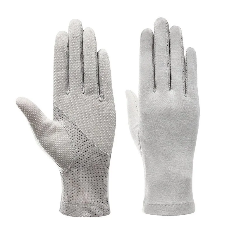 Women Sunblock Gloves Summer UV Protection Driving Cotton Gloves - Grey
