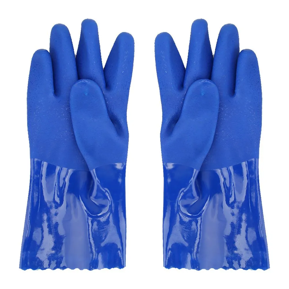 Chemical Resistant Safety Gloves, PVC Gauntlet with Cotton Lining