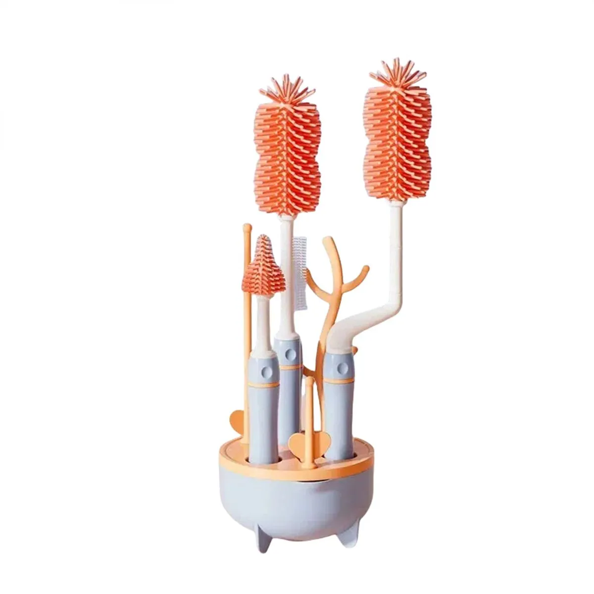 8 Piece Baby Bottle Brush Set with Draining Rack - Safe & Durable Design - Blue