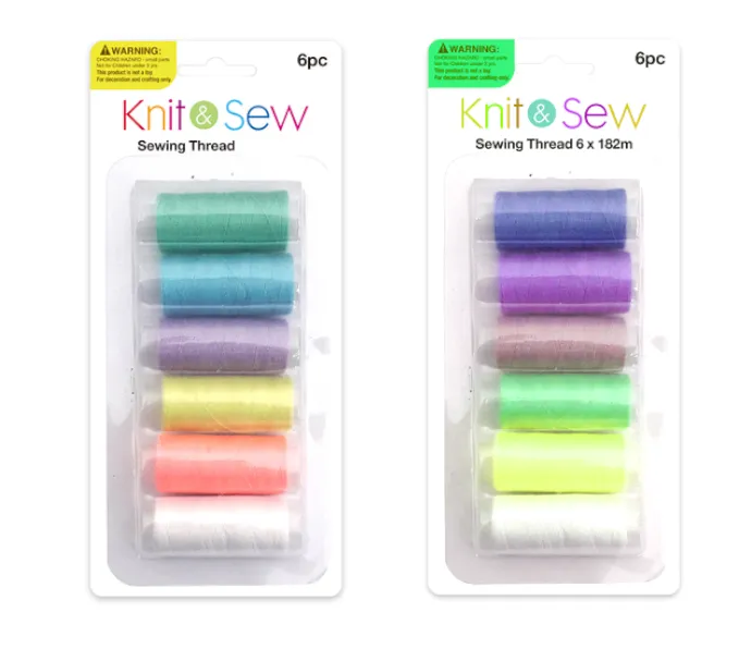 12-Piece Sewing Thread Set - Assorted Colours, 15m Each Spool (2 x 6 Packs)