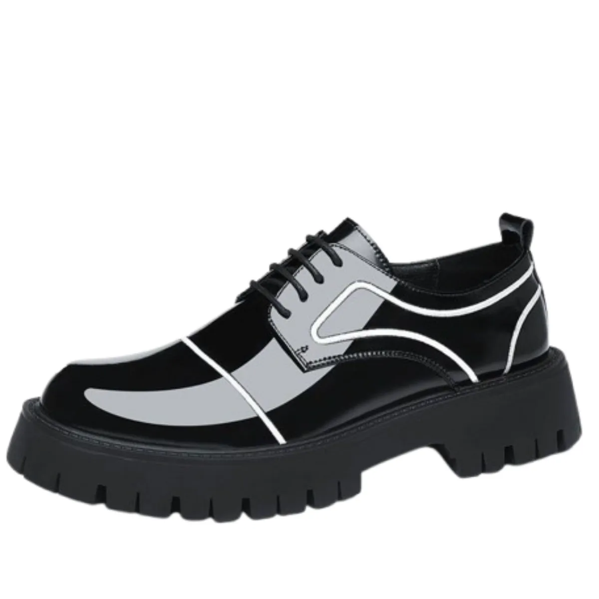 Men's Glossy Black Formal Derby Shoes with Chunky Contrast Sole