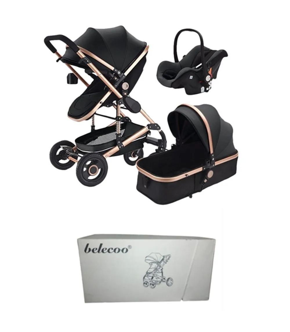 Baby Stroller 3 in 1 Newborn Baby Carriage - Black