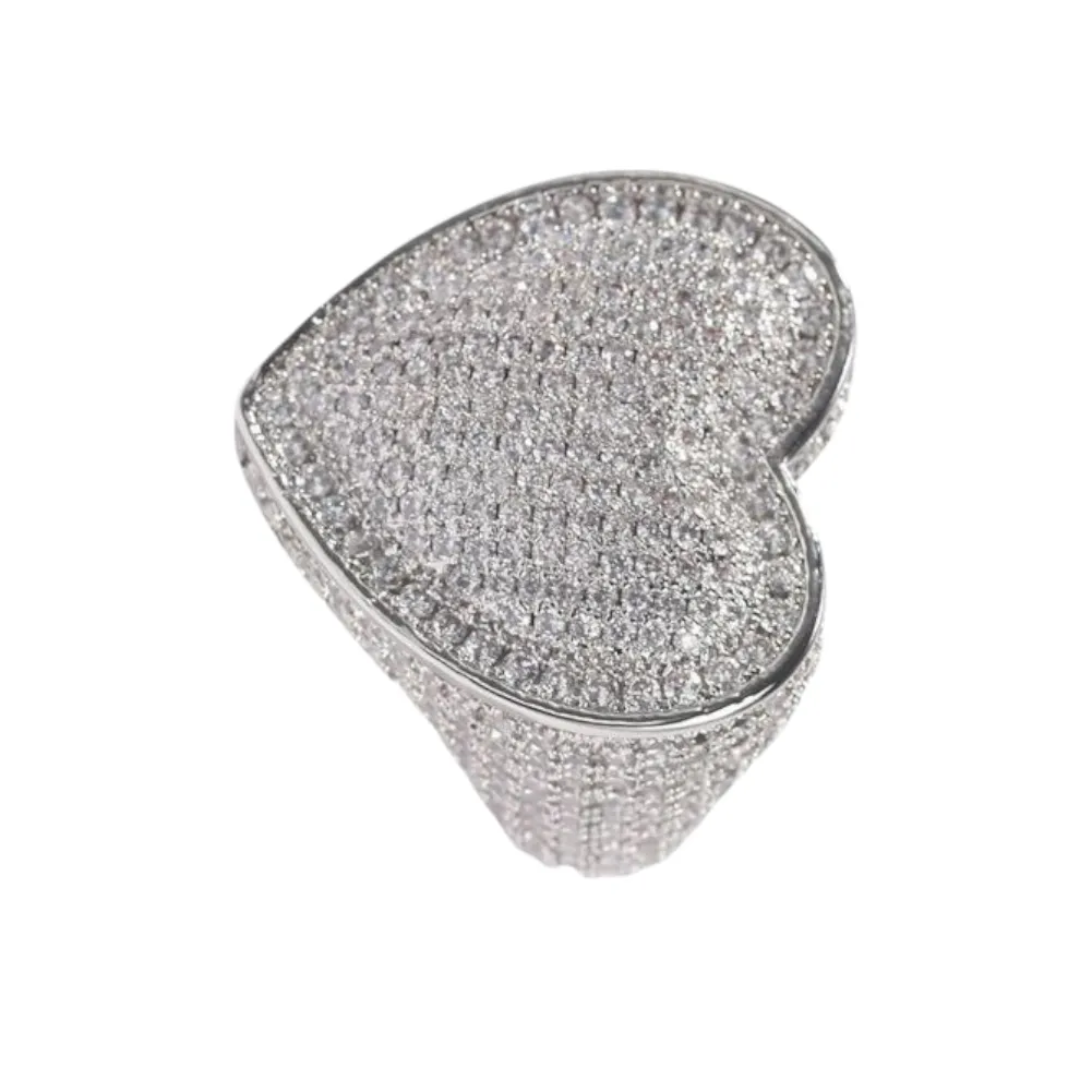 Silver Bust Down Micro Paved Iced Out Heart Ring