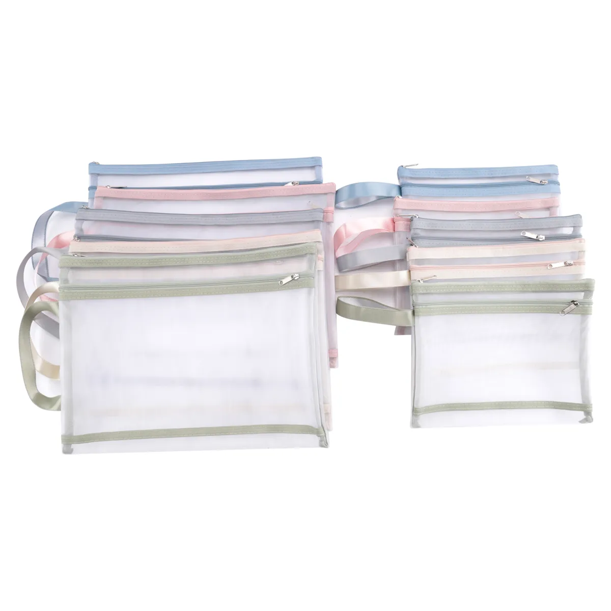 10 Pack Colored Double-Layer Mesh Zipper Pouch Bags, 5Pcs A4+5Pcs A5