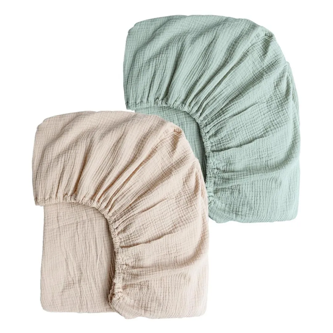 2-Pack Unisex Muslin Crib Sheets Soft Cotton Fit Standard Crib Mattress