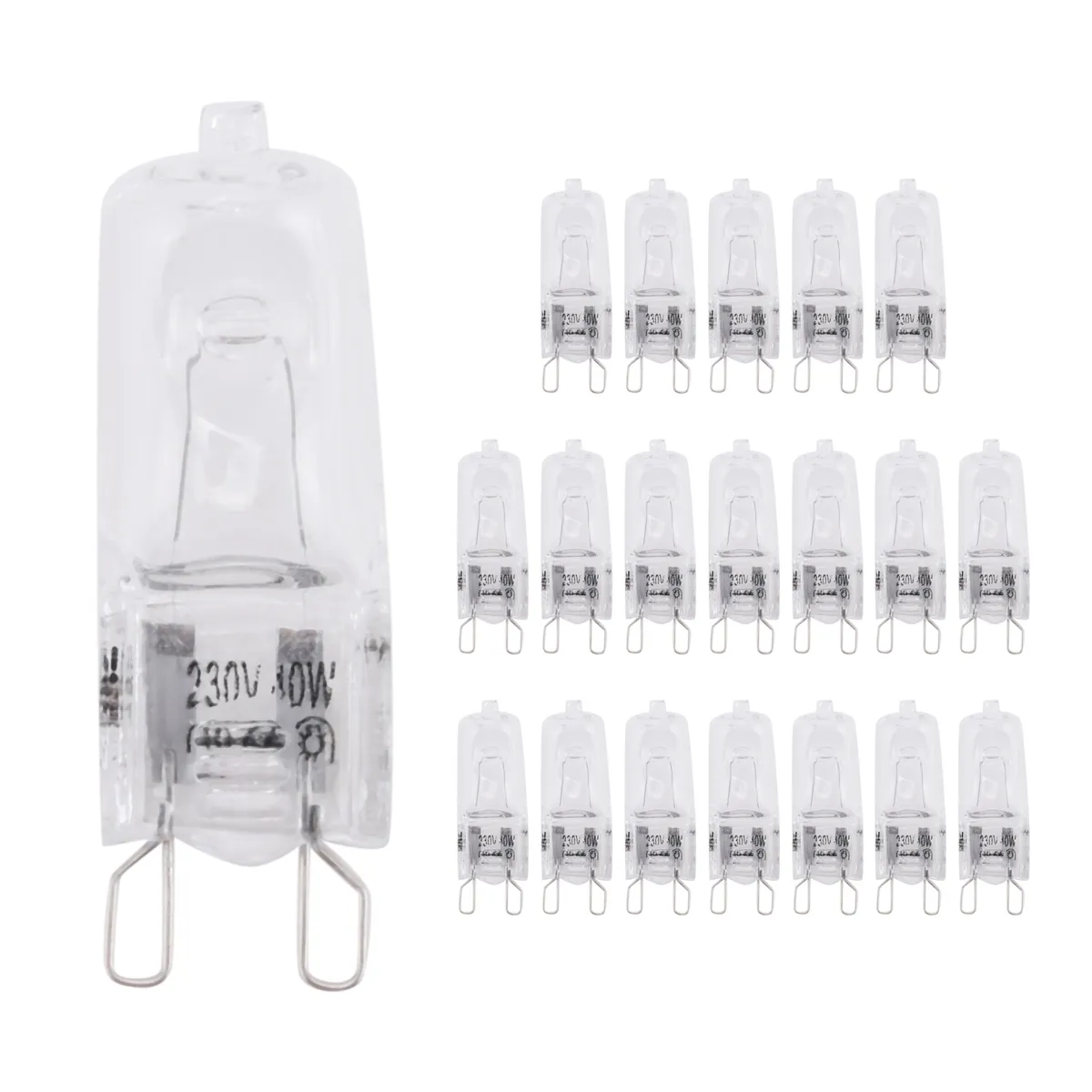 20Pcs G9 Halogen Light Bulbs 40W Clear Halogen Lamps Dimmable 2800K
