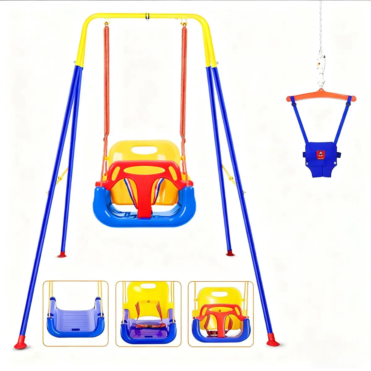 4-in-1 Kids Toddler Swing Jumper Jumpers and Bouncers with Belt Swing Set - Blue