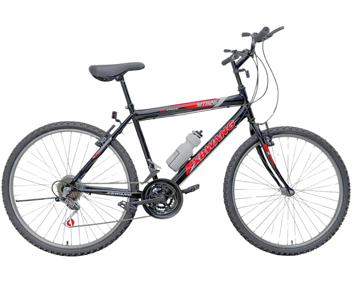 Mens, Bike, Bicycle 26 Mens 18 Speed Mountain Bike Rubber Brakes - Black & Red
