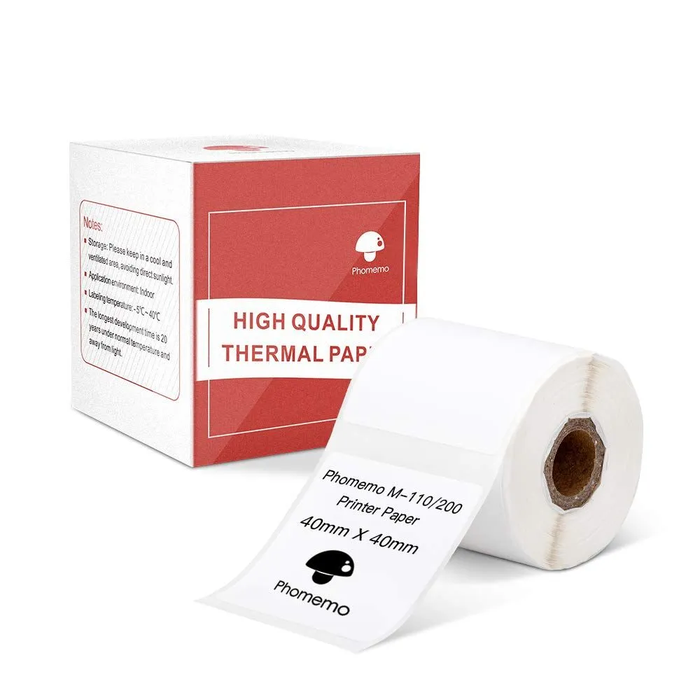 40x40mm, 180 Labels/Roll, Black on White, Thermal Label Printer Paper