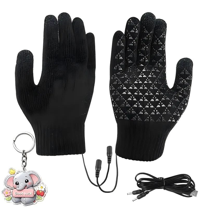 USB Heated Touchscreen Winter Gloves with Anti-Slip Grip - Black