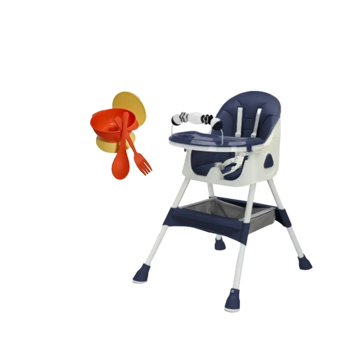 Crazy For Baby Feeding High Chair With Sensory Toy and Bowl Set - Blue