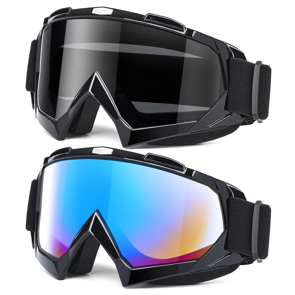 QYNIAL Dirt Bike Goggles 2 Pack ATV Motorcycle Goggles Wide Vision
