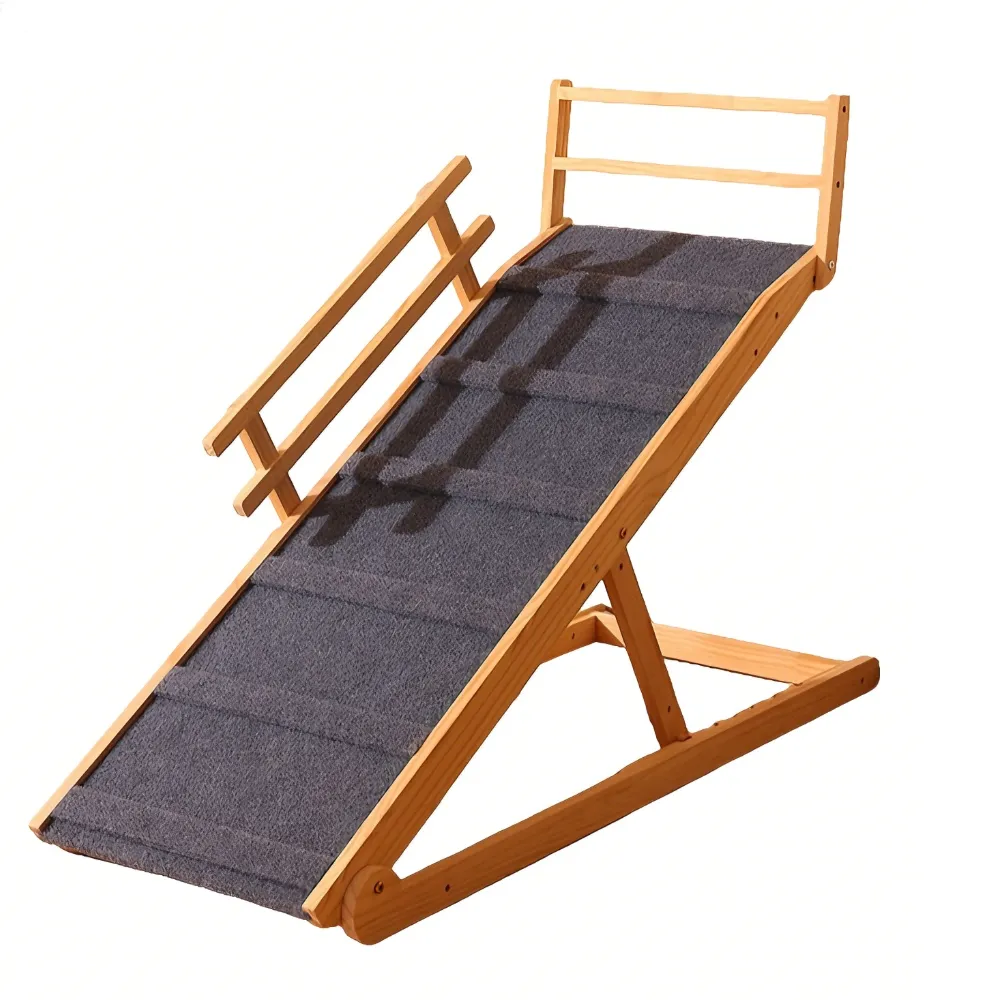 Foldable Pet Ladder 5 Height Adjustable Wooden Non-Slip Pet Ramp Dogs Cats
