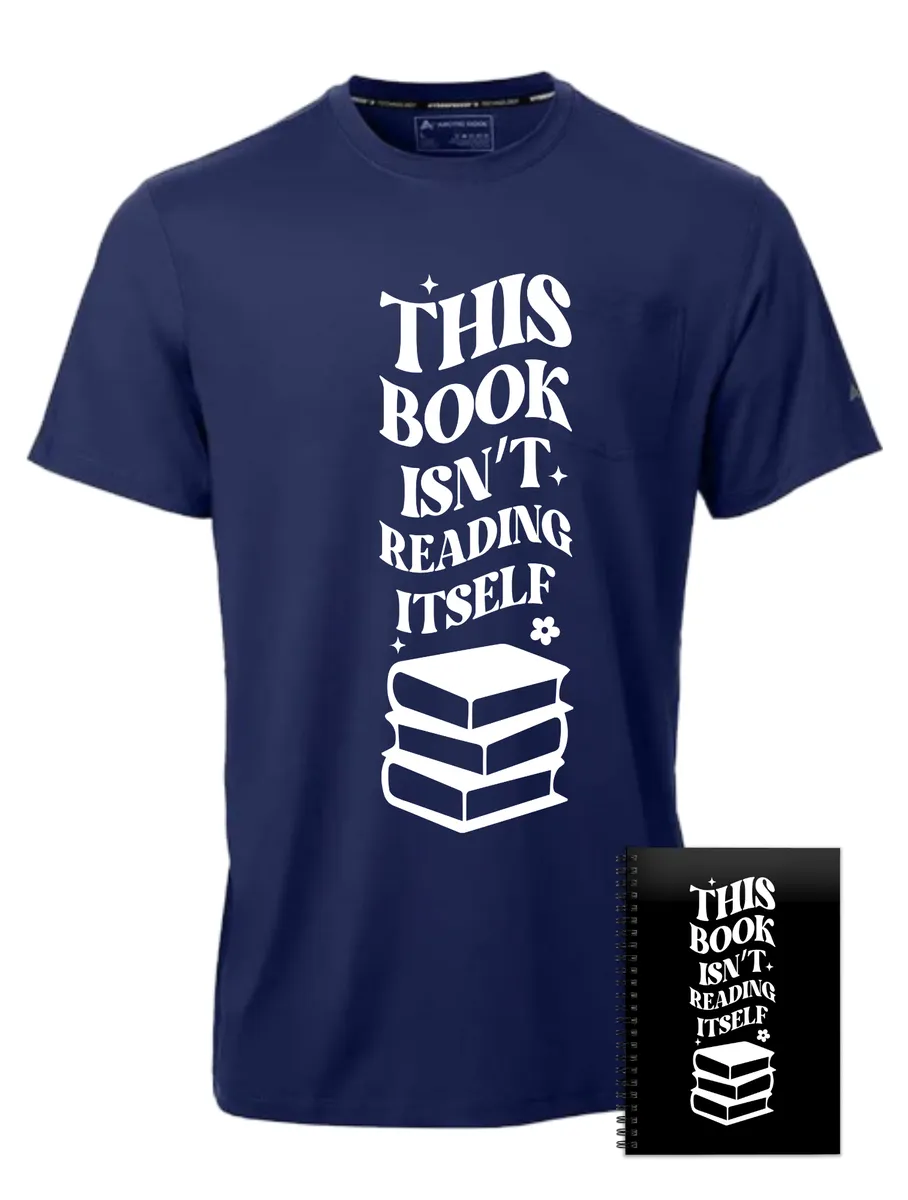 Reading Itself Navy T-shirt Book Reader Reading Birthday Christmas Gift 402