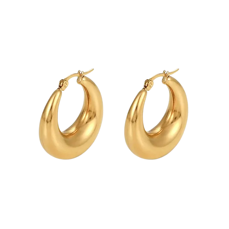 Stainless Steel 18K Gold Plated Thick Bold Hoop Earrings - Gold