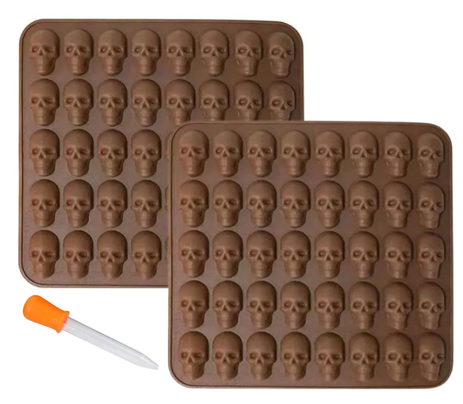 Gloopie Silicone Skull Mould - 2 Pack with Dropper and Recipe Card - Brown