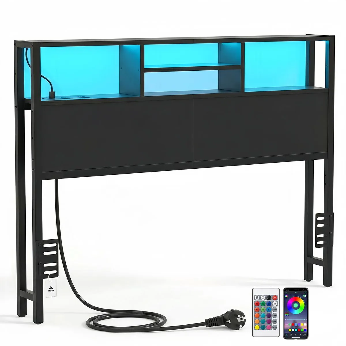 Topika - Queen Size Headboard With Storage, Charging Station & LED Light