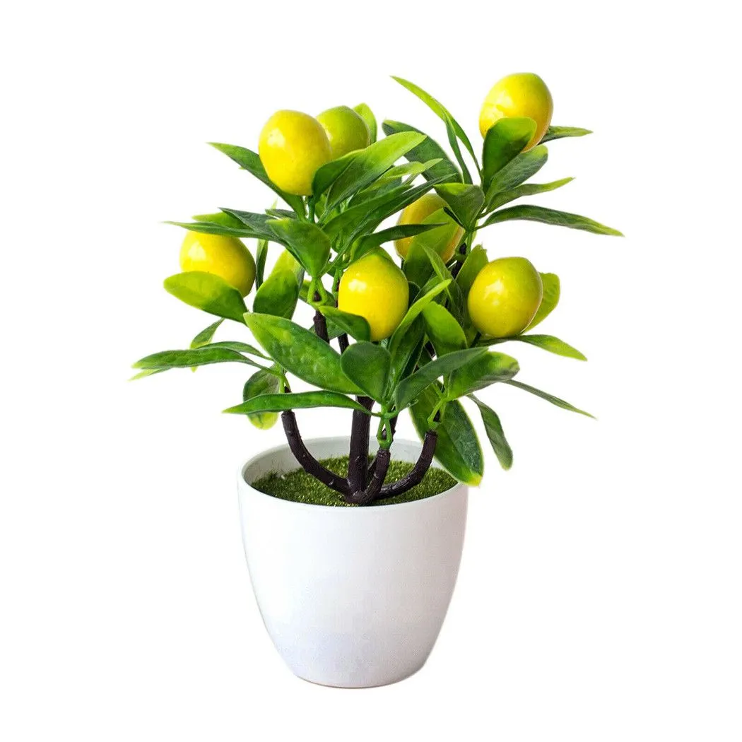 18cmx24cm Artificial Lemon Tree Potted Plastic Fake Flowers Plant