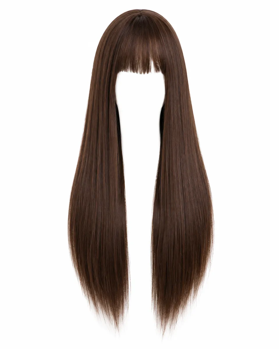 Realistic 28 Inch Long Straight Wig With Bangs
