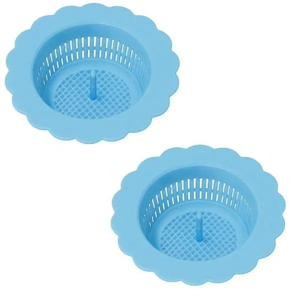 2 Pack - Reusable Anti-Clog Floor Drain Filter Cover - Blue