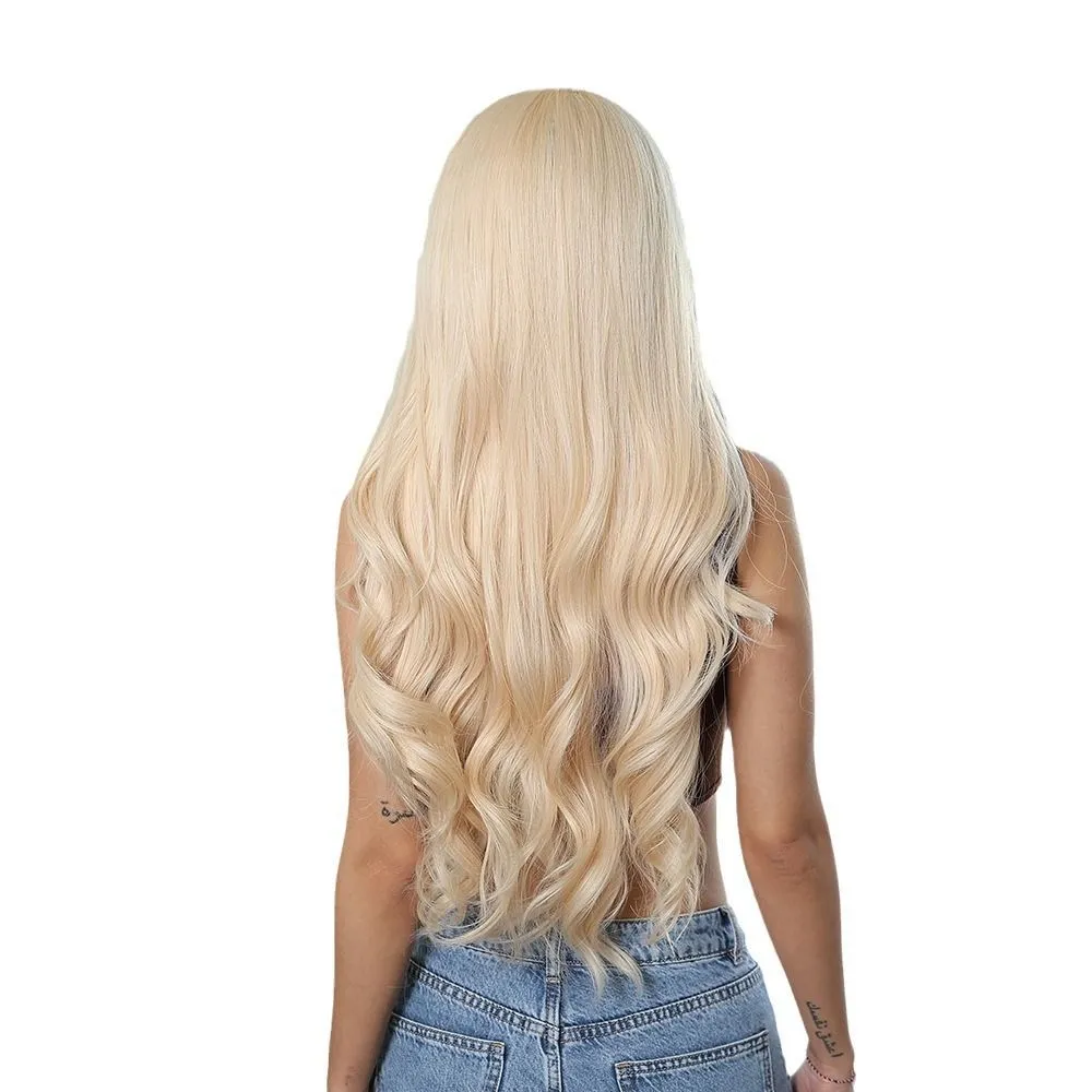 Platinum Blonde Long Wavy Wig Middle Part Natural Fluffy Silky