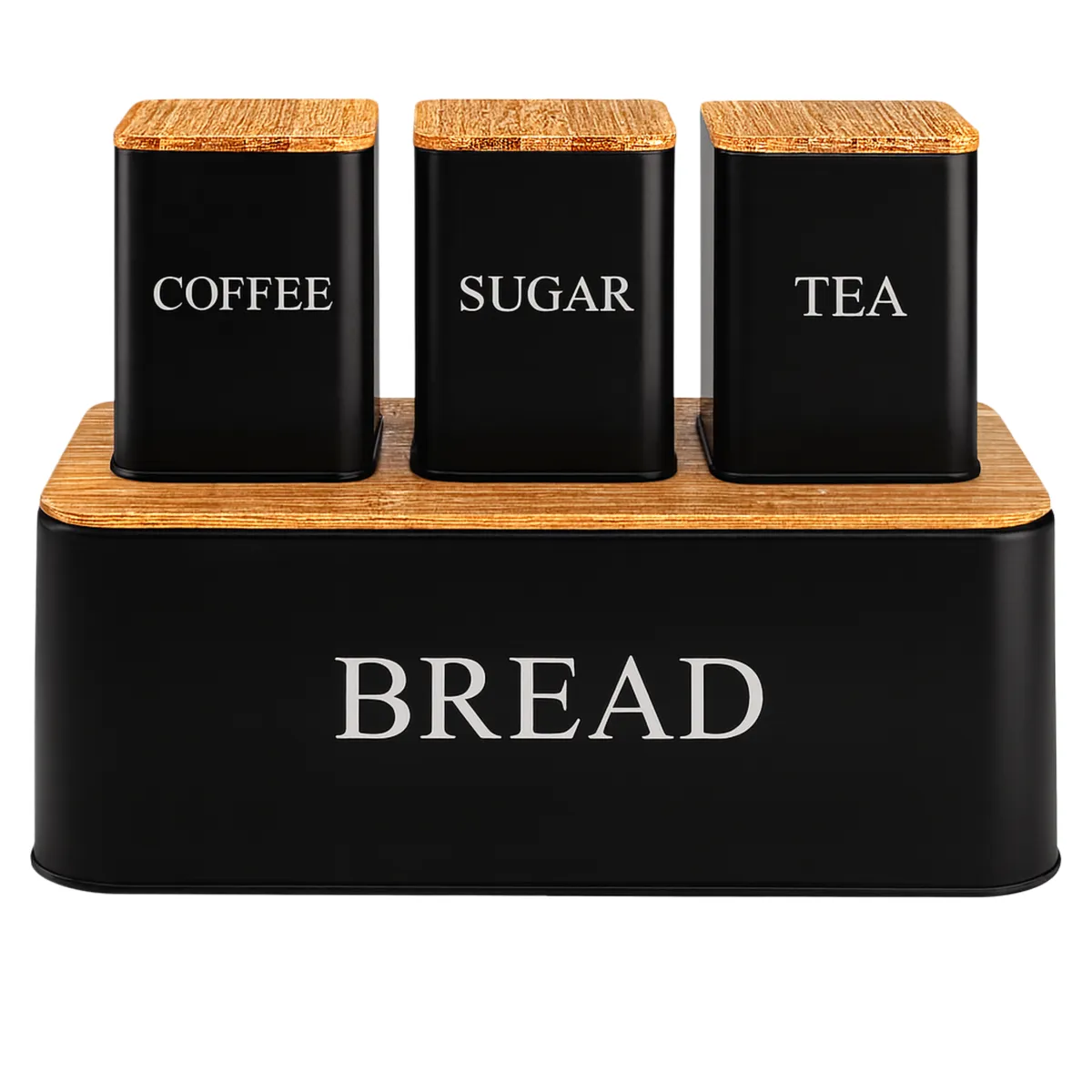 Bread & Tea Storage Set - With Bamboo Lids - Black