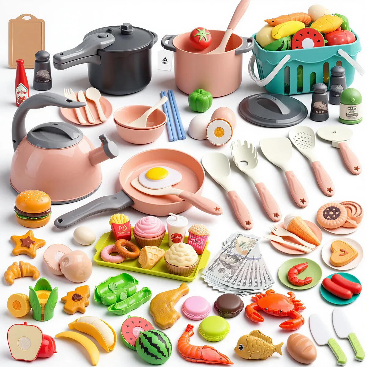 Topika Play Kitchen Accessories Toy Kitchen Sets for Kids, 108pcs