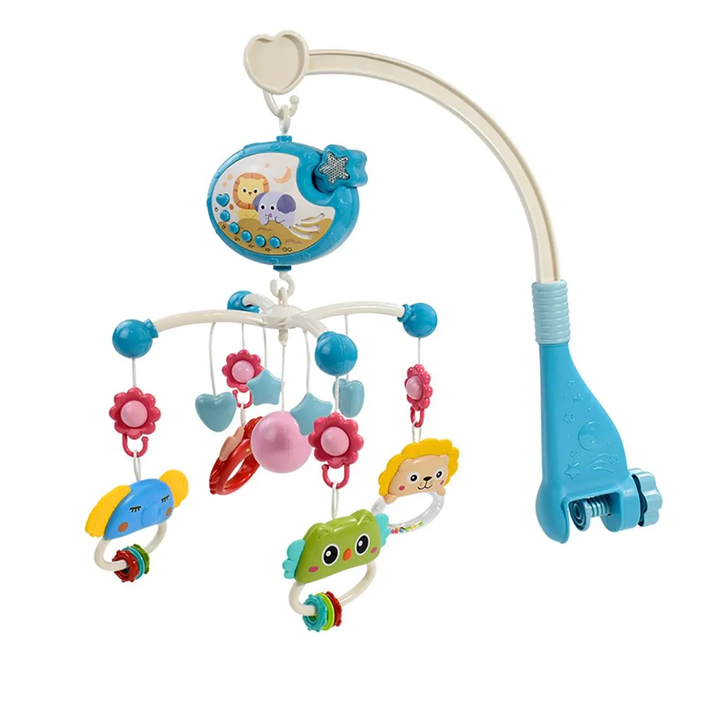 Baby crib bell toy, music, light projection, rotating bedside bell - Blue