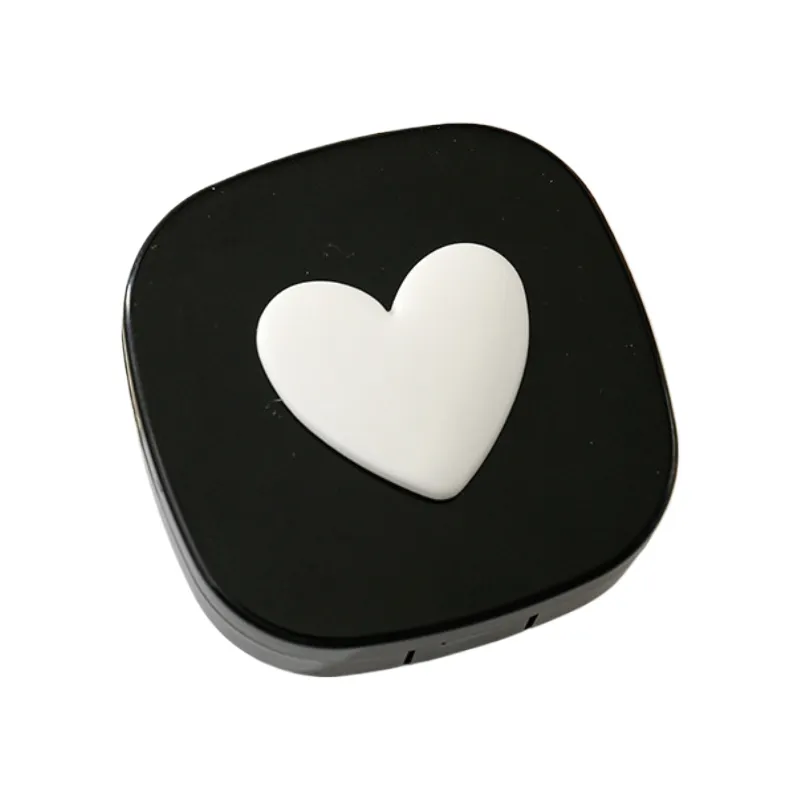 3-Piece Portable Cute Heart-shaped Contact Lens Case with Mirror - Black