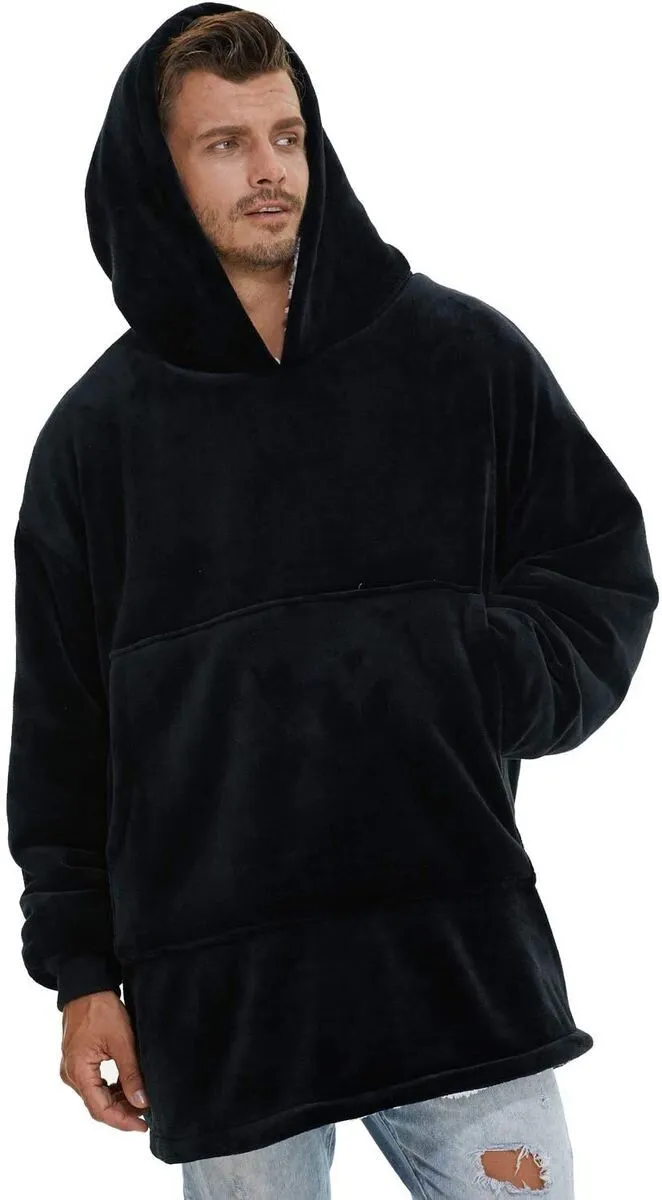 Huggle blanket Hoodie, Ultra Plush Blanket - One Size fit all - Black