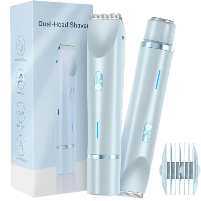 Women's Dual Head Electric Body Hair Remover Wet & Dry Rechargeable - Blue