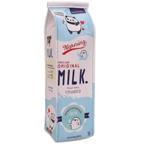 Milk Carton Pen and Pencil Stationery Bag - Blue, White